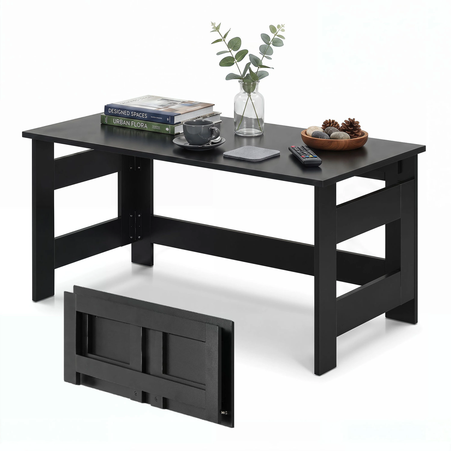 LJG Portable Low Floor Table with Foldable Legs for Living Room