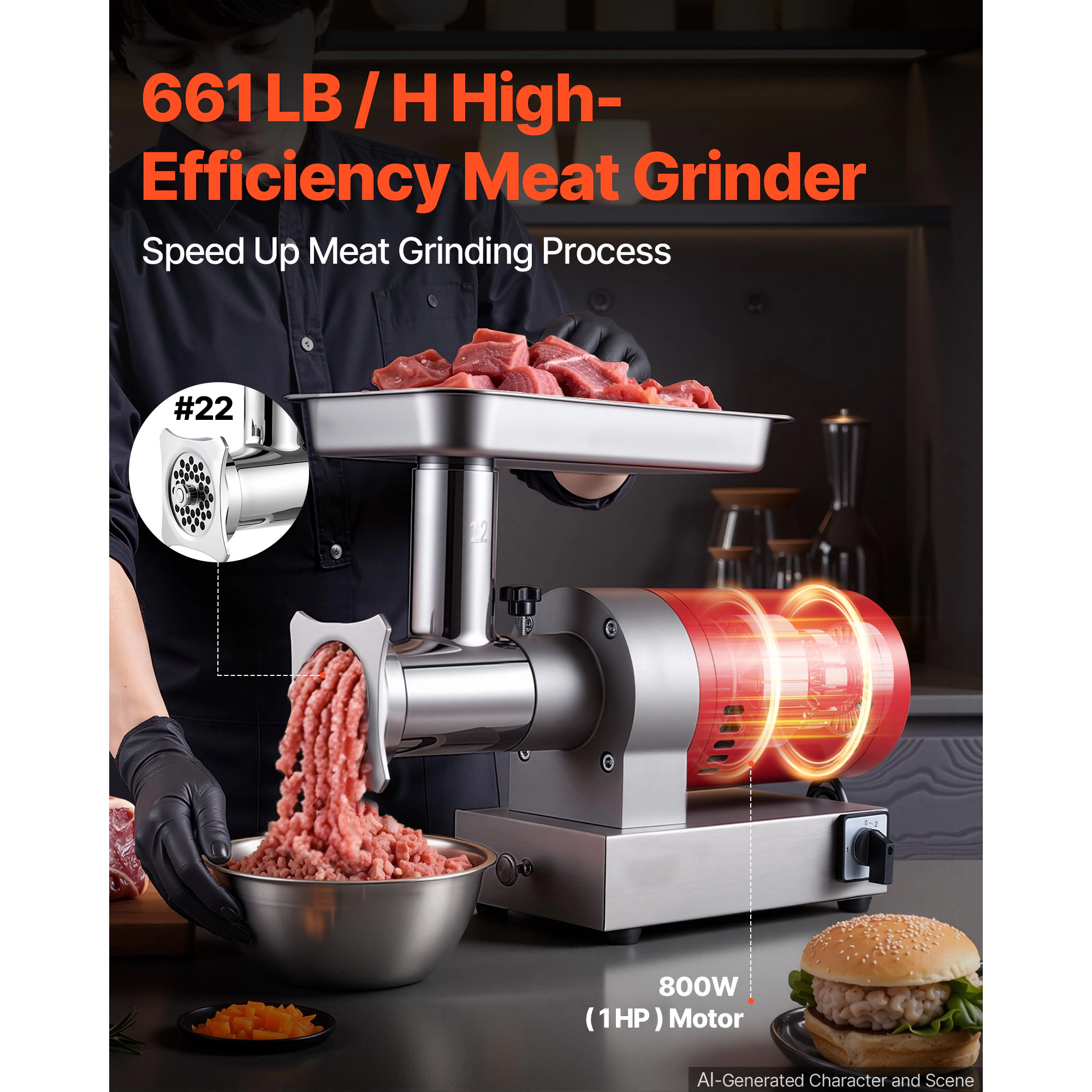 HONGGE Electric Meat Grinder Meat Grinder Machine Electric Meat Mincer Sausage Meat Grinder Home & Commercial Use