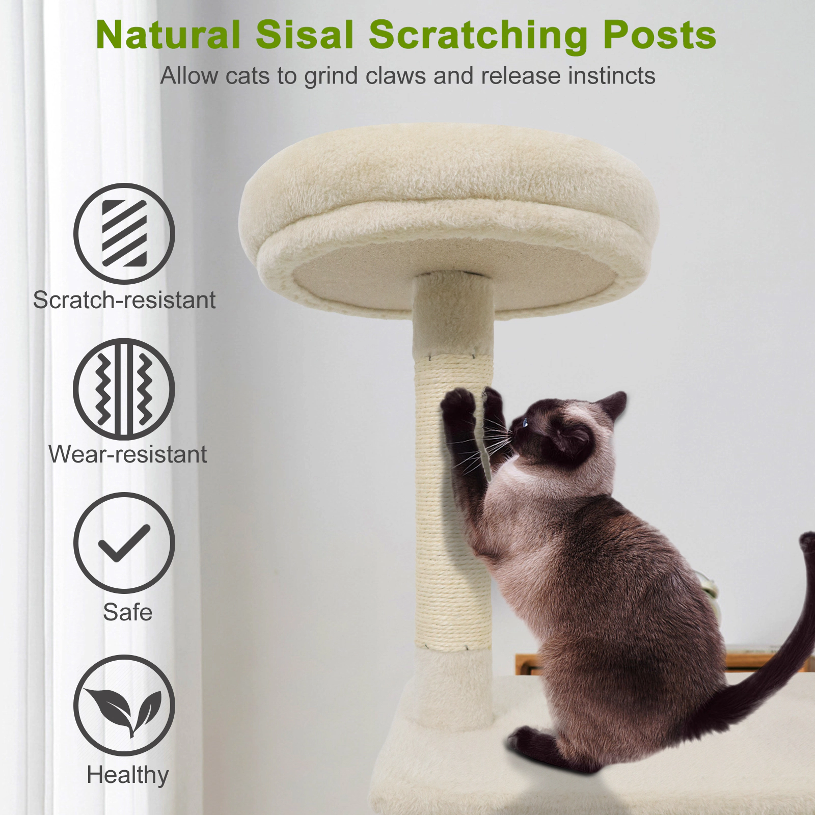 SUGIFT 48-in Beige Cat Tree for Indoor Cats with Thick Padded Top Perch Large Condo and Jute Posts