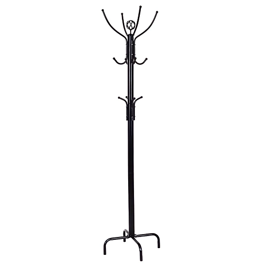 Glintex 12-Hook Metal Coat Rack with 3-Layer Structure and Powder-Coated Steel, Black
