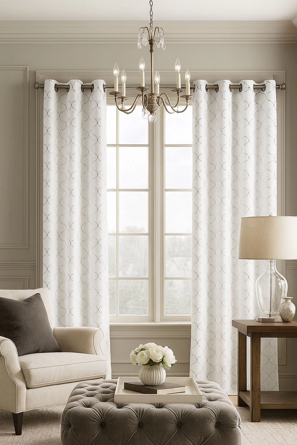Kate Aurora 2 Pack Metallic Lattice Clover Ultra Luxurious Window Curtains