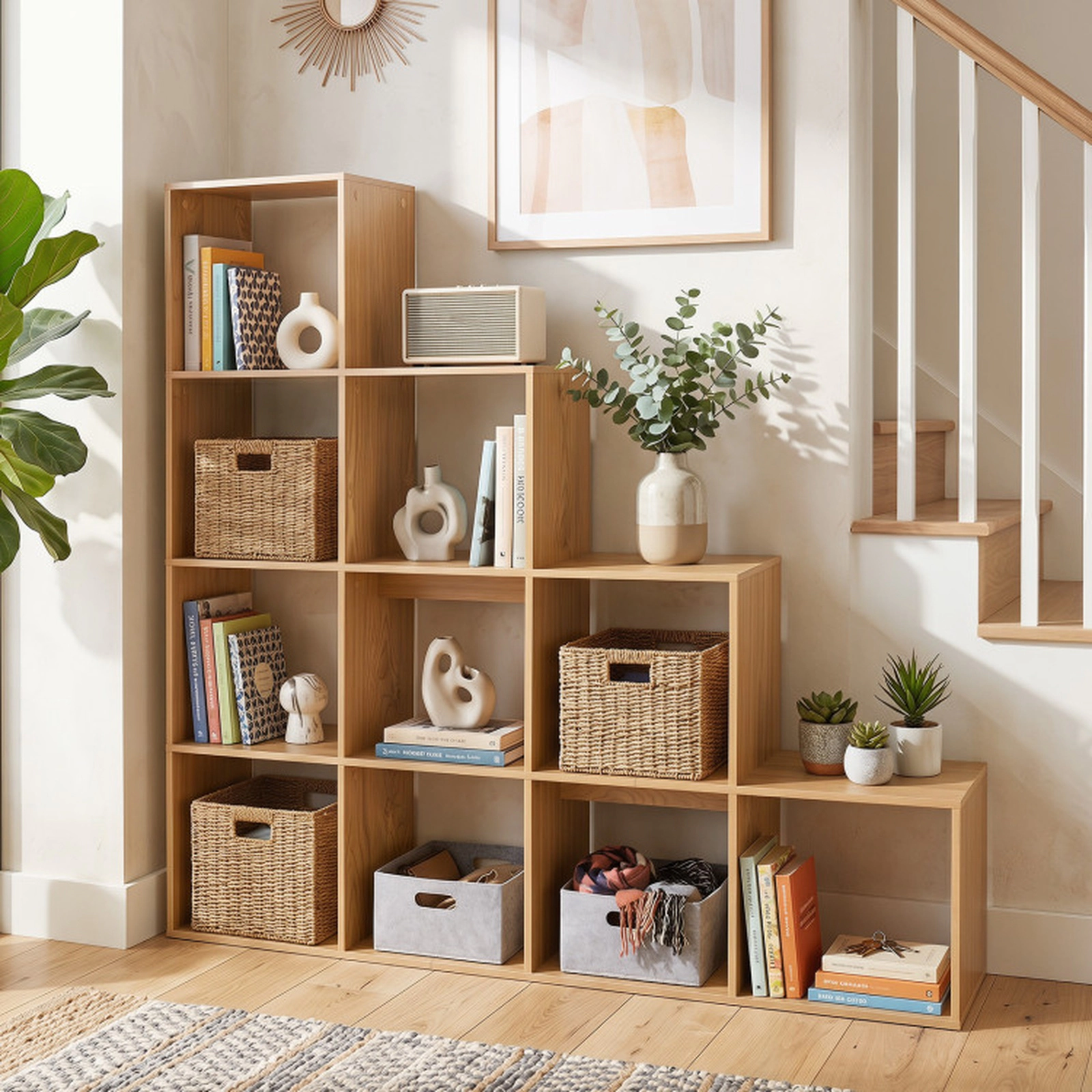 SUGIFT 4-Tier 10-Cube Engineered Wood Bookshelf with 25-lb Top Shelf and 15-lb Cube Capacity 51.5-in Tall White