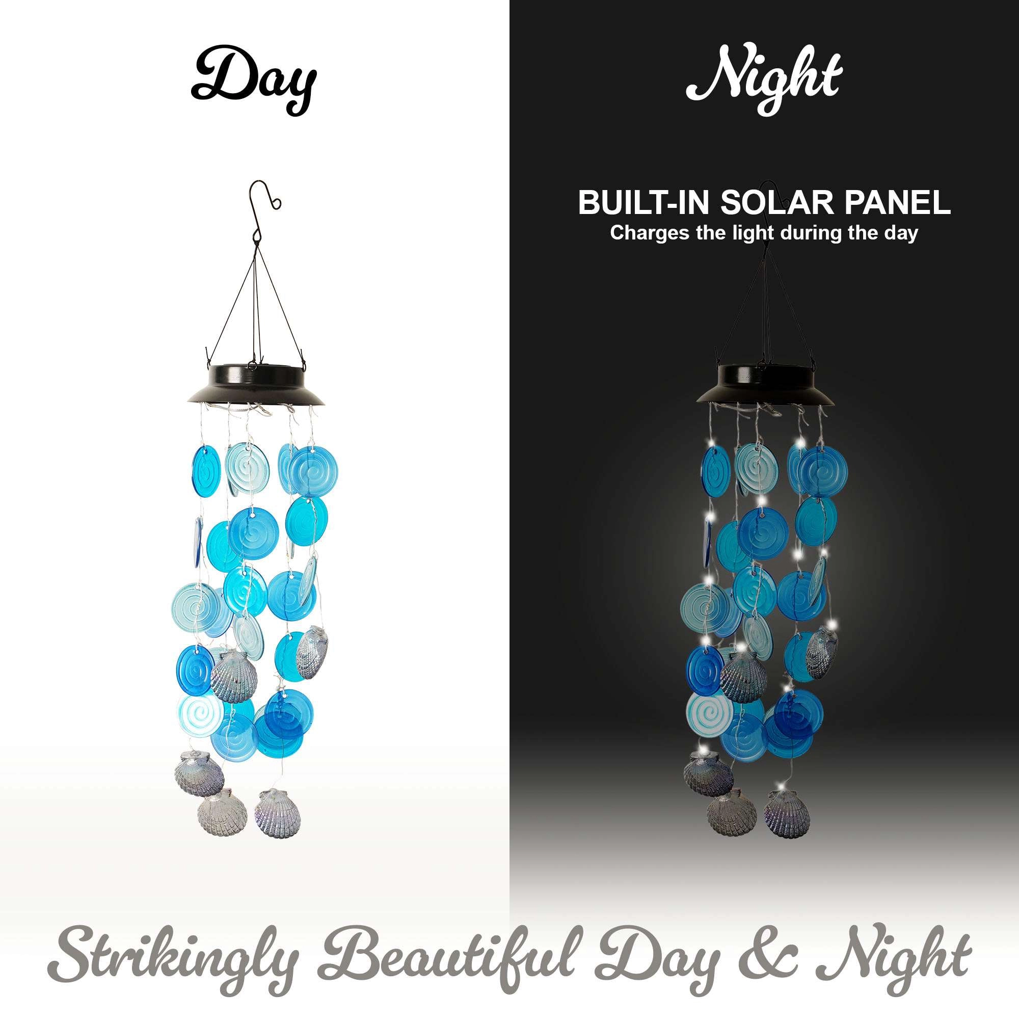 G128 Solar Sea Turtle Wind Chime with LED Lights, Outdoor