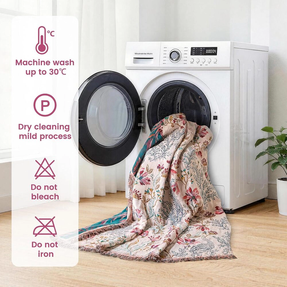 Technopliance Boho Floral Cotton Throw Blanket 60 x 80 Inch Pink