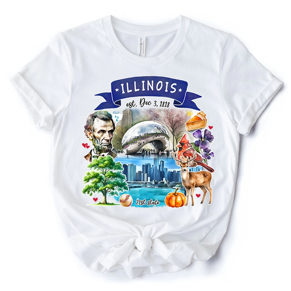 OrnamentallyYou Unisex Artistic Illinois State Themes And Landmarks T-Shirt