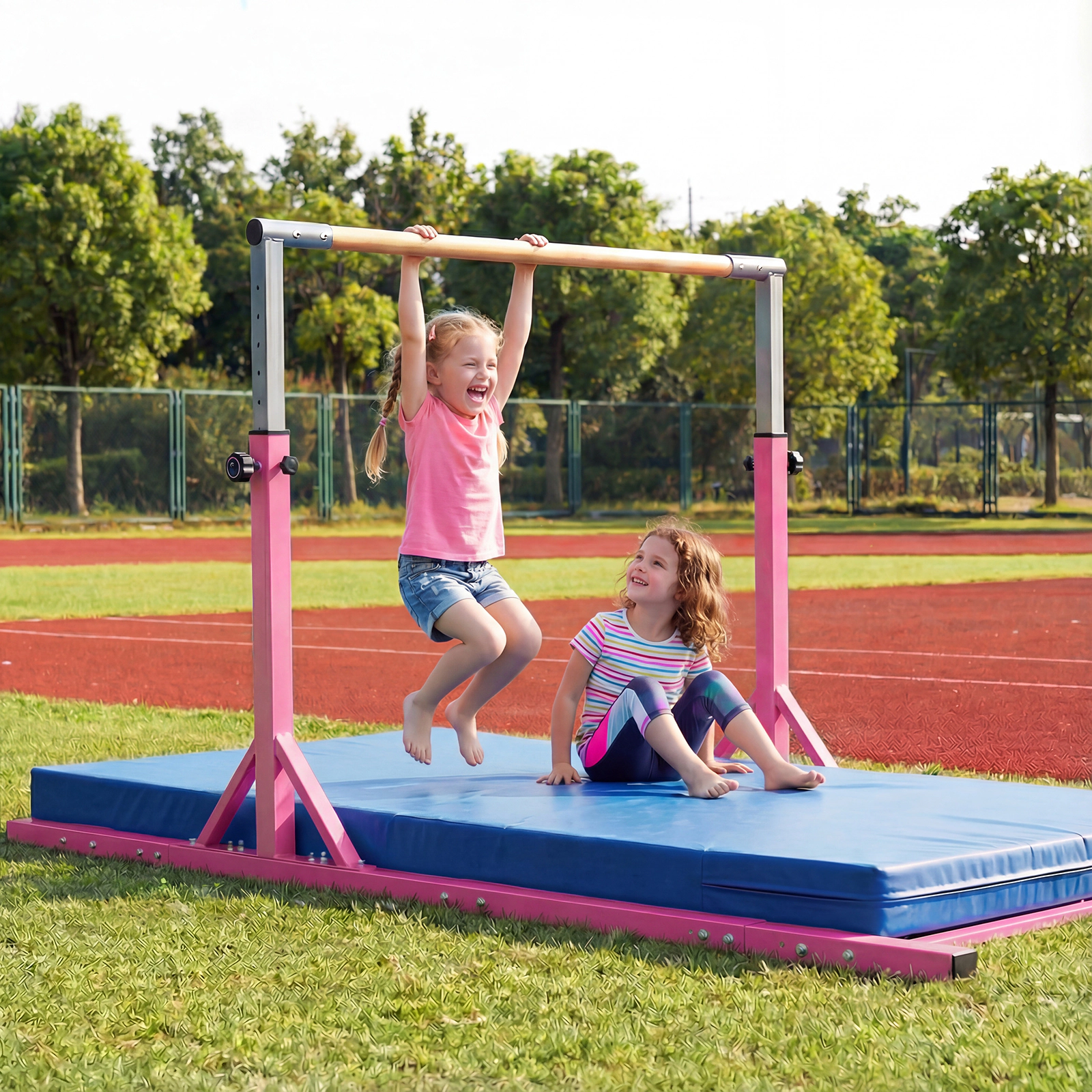 SUGIFT Kids Pink 8-ft Double Gymnastics Bars with 13-Level Height 98.5-in W 52-in D 350-lb Total Capacity