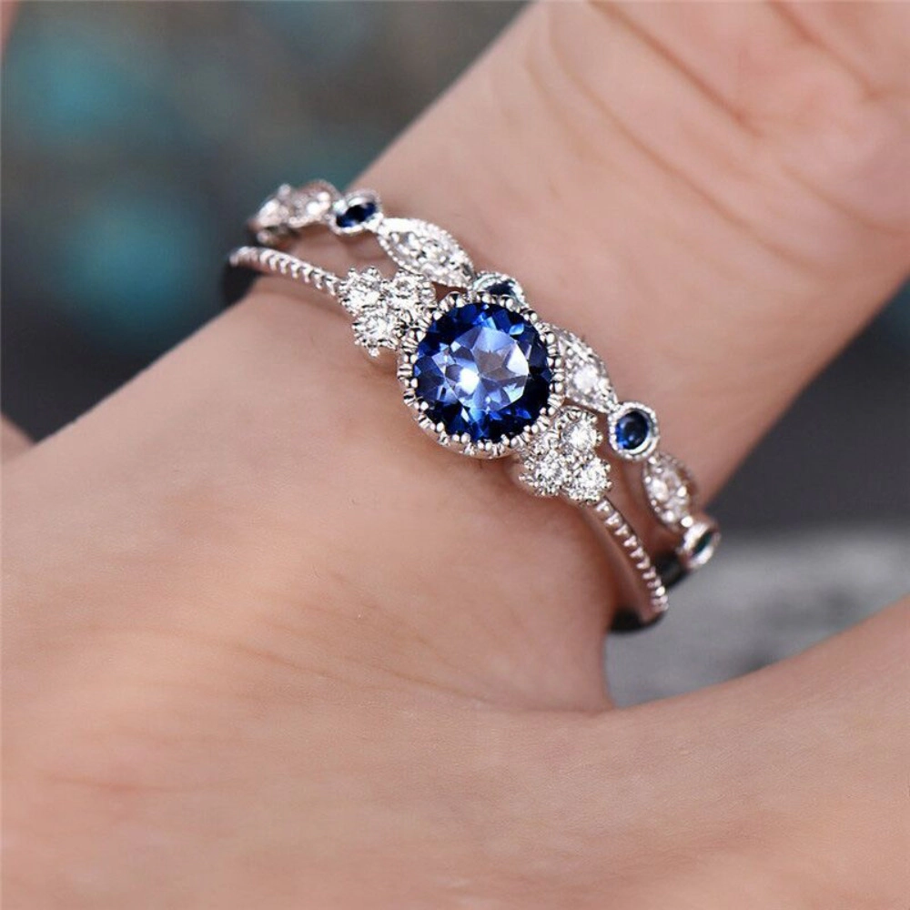 2Pcs Rings for Women Shiny Round Zirconia Jewelry Engagement Party Ring