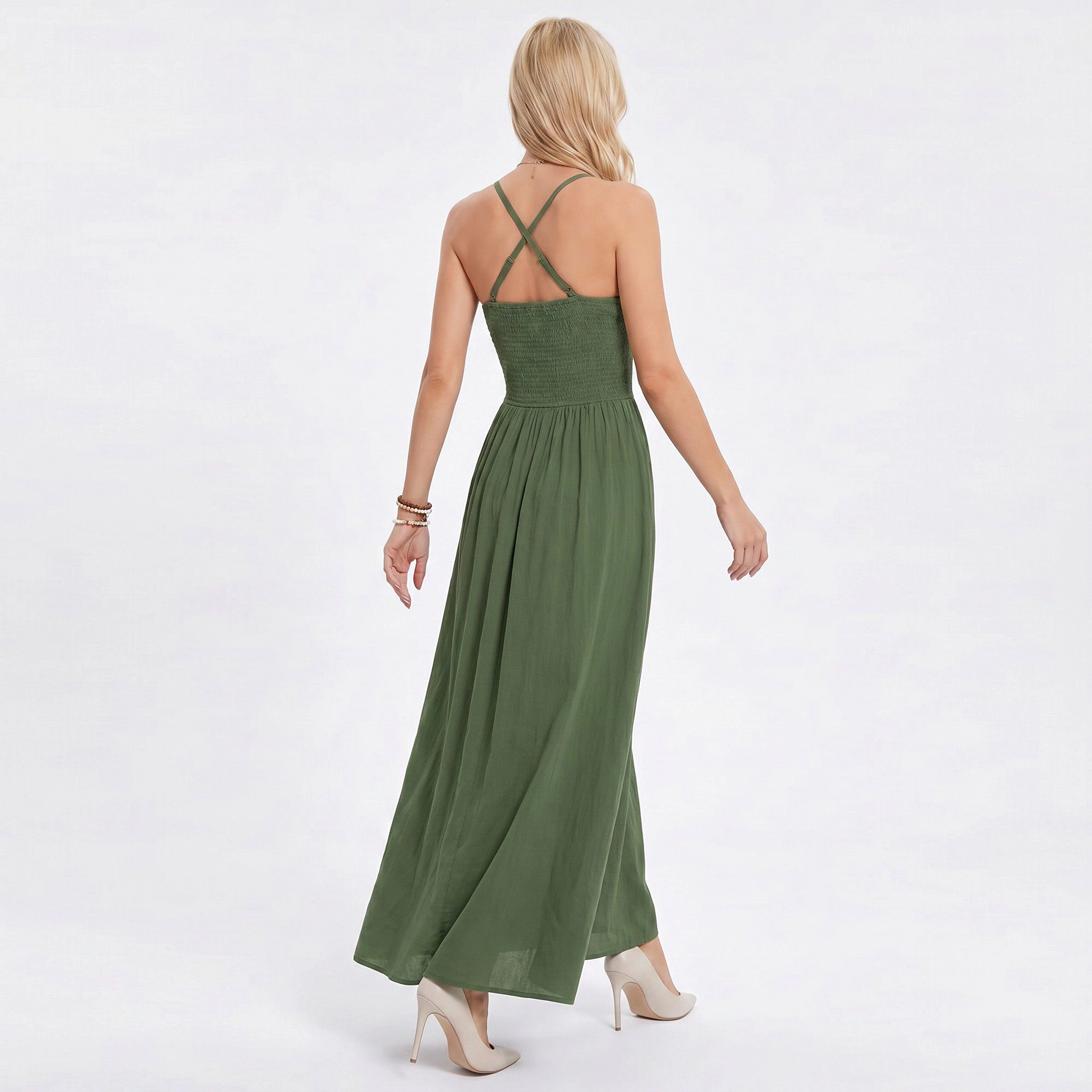 Anna-Kaci Women's Lace Waist Spaghetti Straps Surplice V-Neck Bodice Maxi Dress