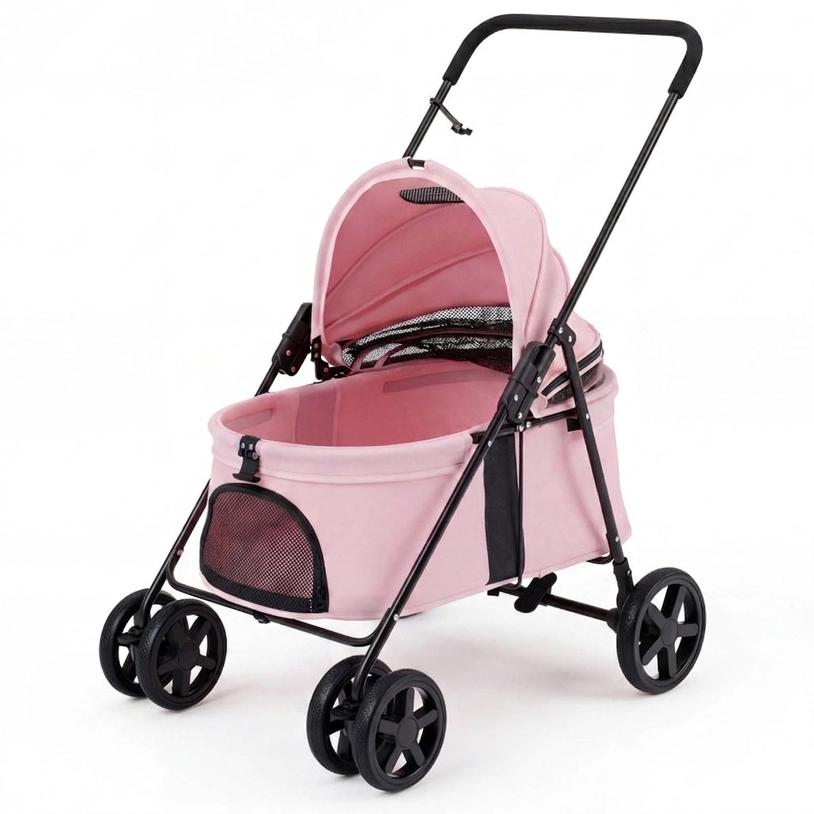 SUGIFT 31.5 x 39.5-in 33-lb Capacity Pink Foldable Pet Cat Dog Stroller with One-Step Rear Brake and Canopy