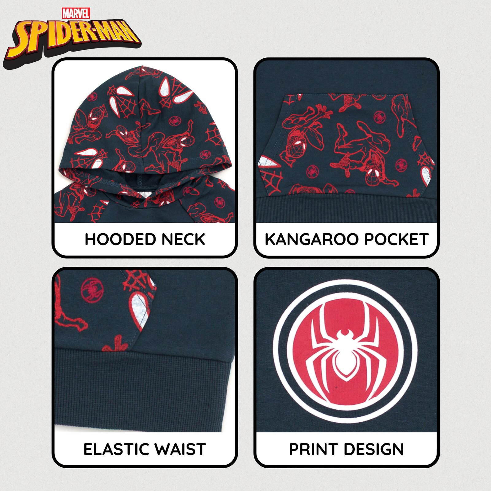 Marvel Spider-Man Boys' 2-Piece French Terry Hooded Tee and Shorts Set