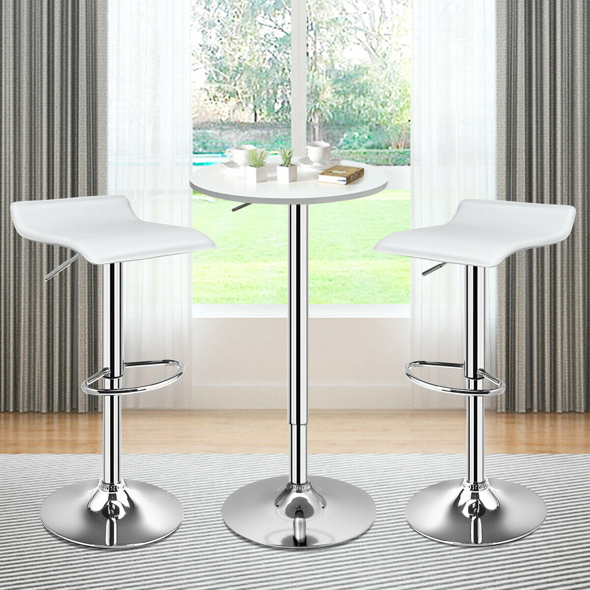 SUGIFT Adjustable PU Leather Backless Swivel Bar Stools Set of 2 264-lb Capacity White
