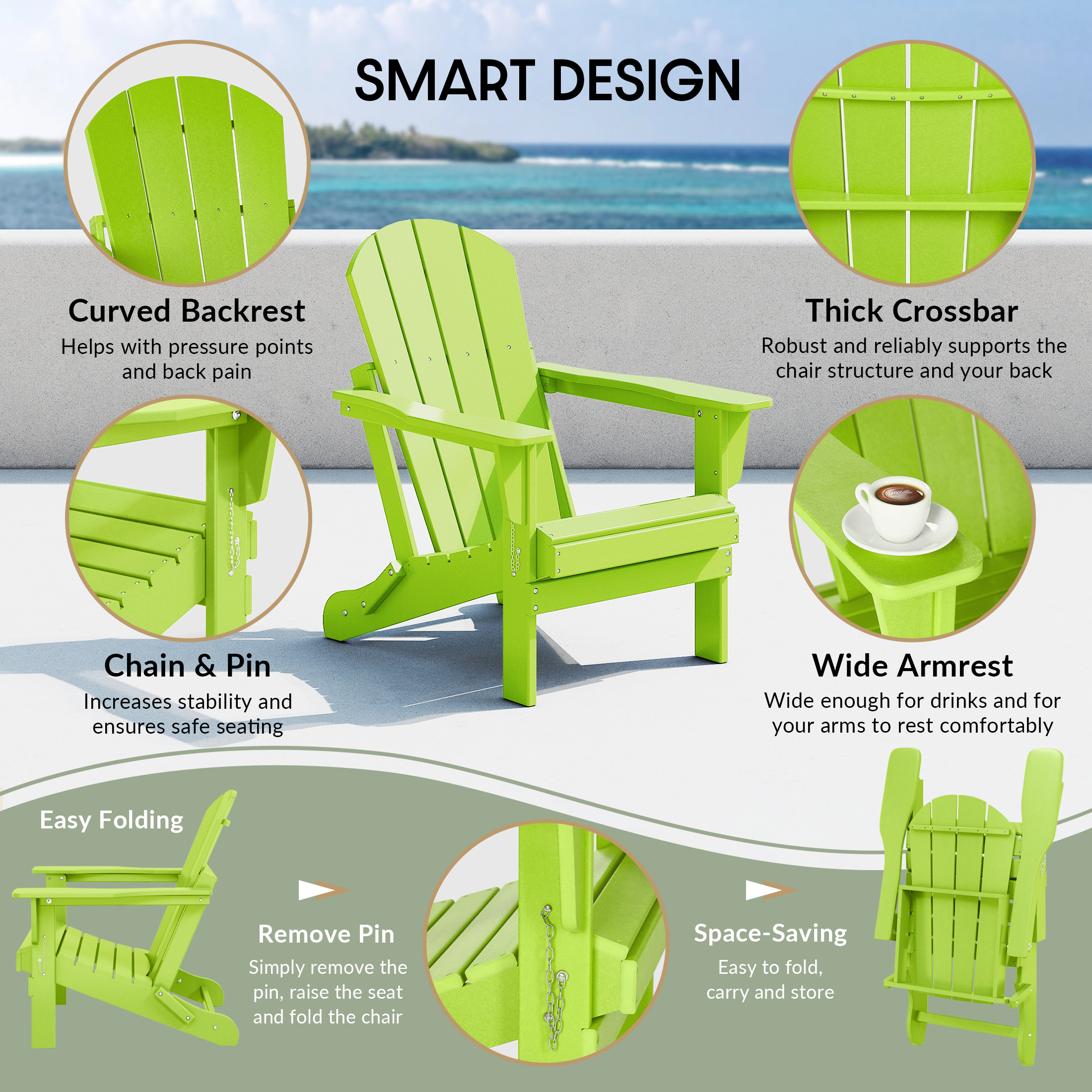 WestinTrends Malibu HDPE Outdoor Patio Folding Poly Adirondack Chair