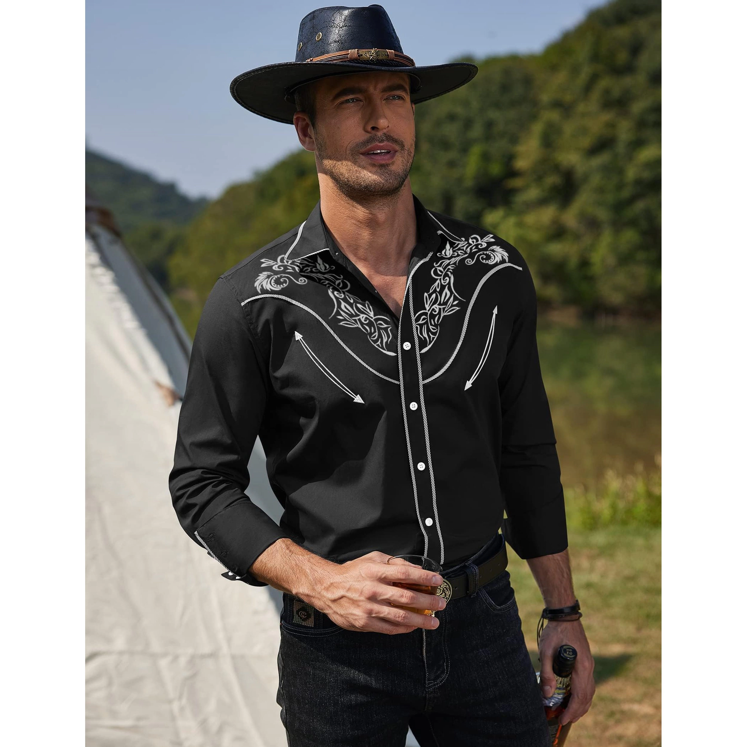 COOFANDY Men's Slim Fit Long Sleeve Western Shirt