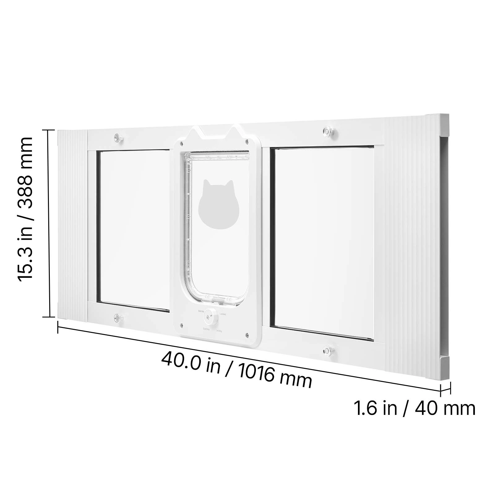 HONGGE Cat Door for Window, Adjustable 35-40 in Width, 4-Way Lock Aluminum Frame with Magnetic Closure, White