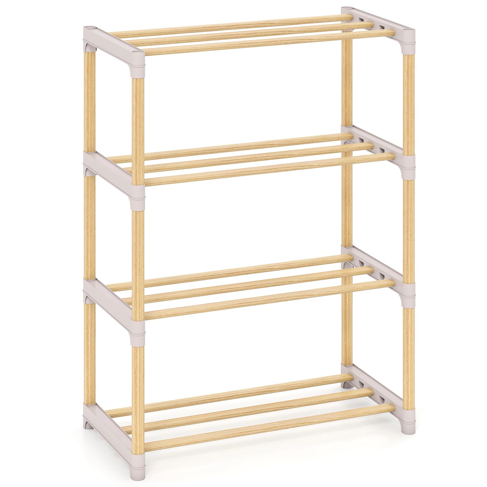 SlickBlue 4-Tier Stackable Shoe Rack with Solid Pine Wood Shelves