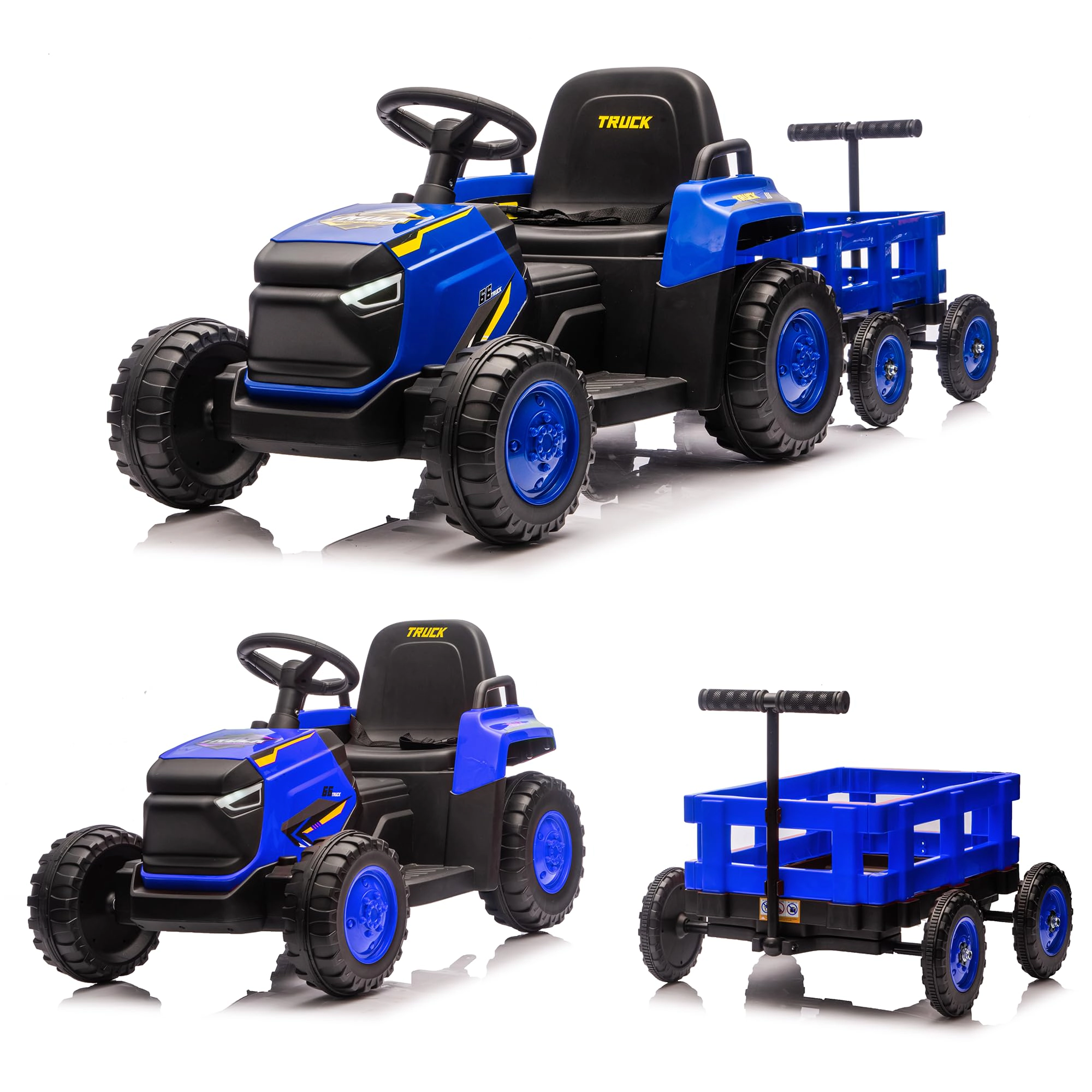 12V Electric Ride-On Tractor with Detachable Garden Cart, 8-Wheel Vehicle with Trailer, Remote