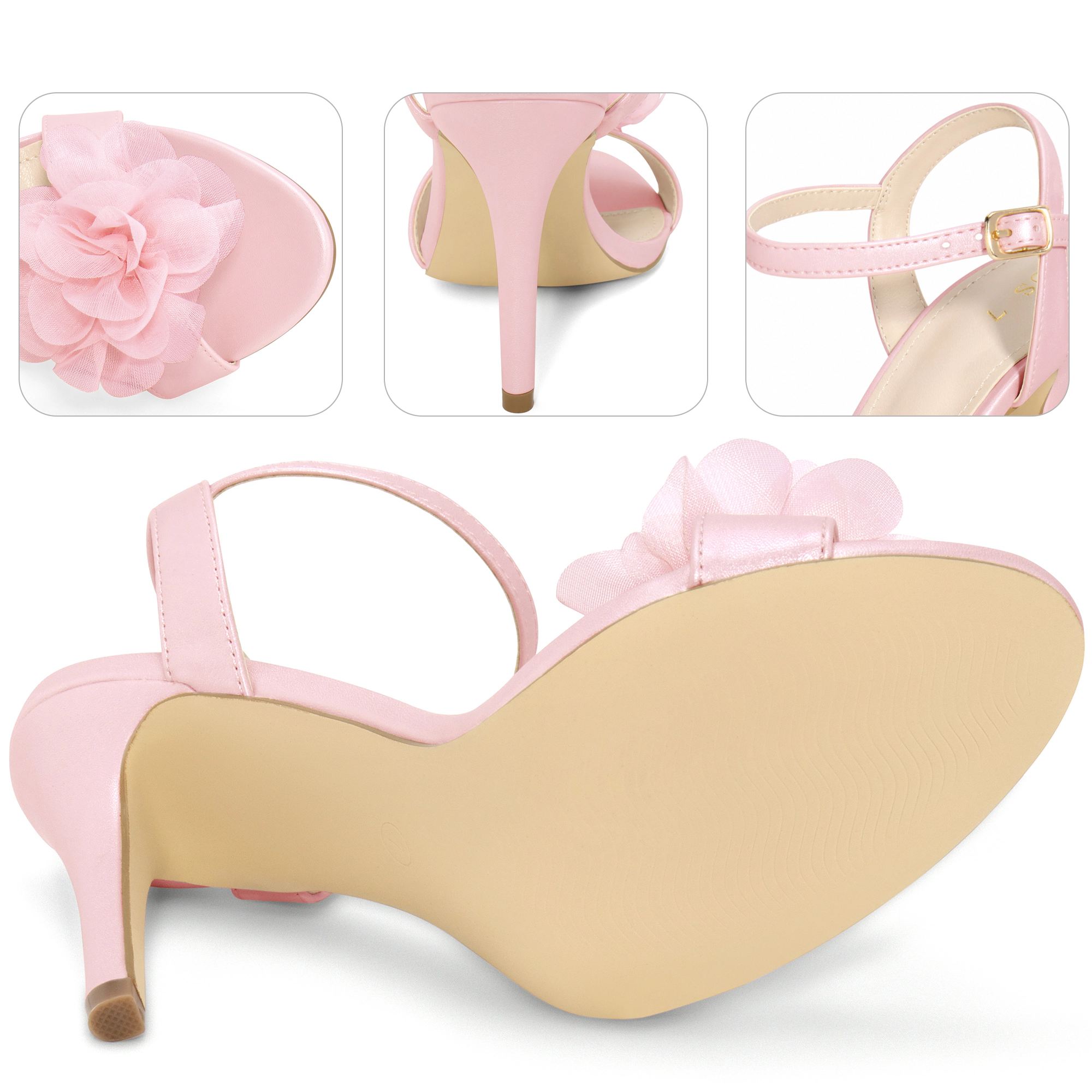 BLISSFUL STEP Women's Open Toe Ankle Strap Stiletto Heel Flower Sandals