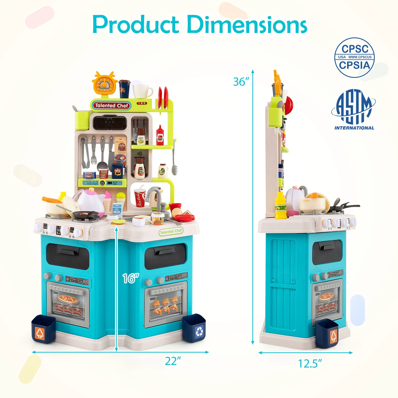 SUGIFT 113 Accessories Steam Effect and Lights Kids Corner Play Kitchen Playset