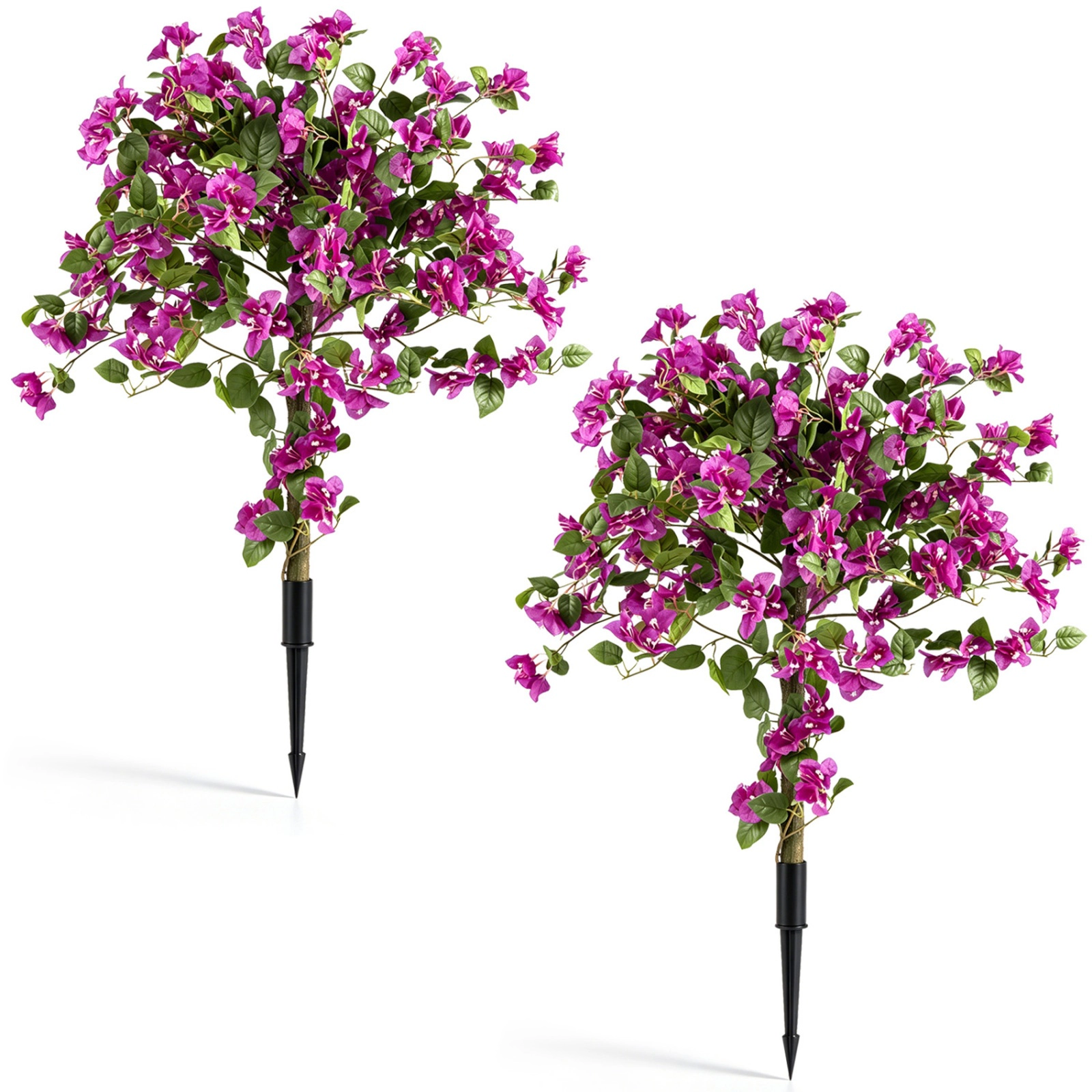 SUGIFT Set of 2 In-Ground PE Trunks Silk Blossoms Artificial Bougainvillea Trees 43.5-in Tall 8-in Spike 3-lb Pink