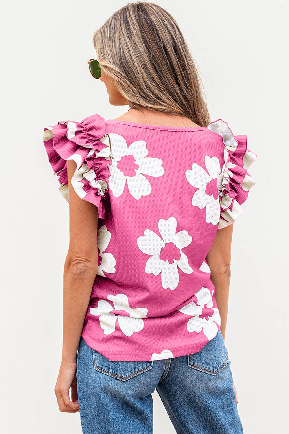 Threaded Pear Women's Mazie Floral Ruffled Short Sleeve Blouse