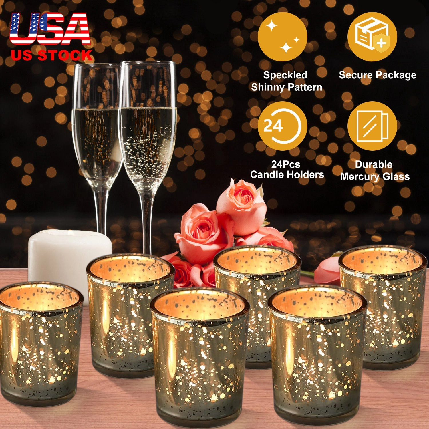 GBruno 24-Piece Mercury Glass Votive Candle Holders