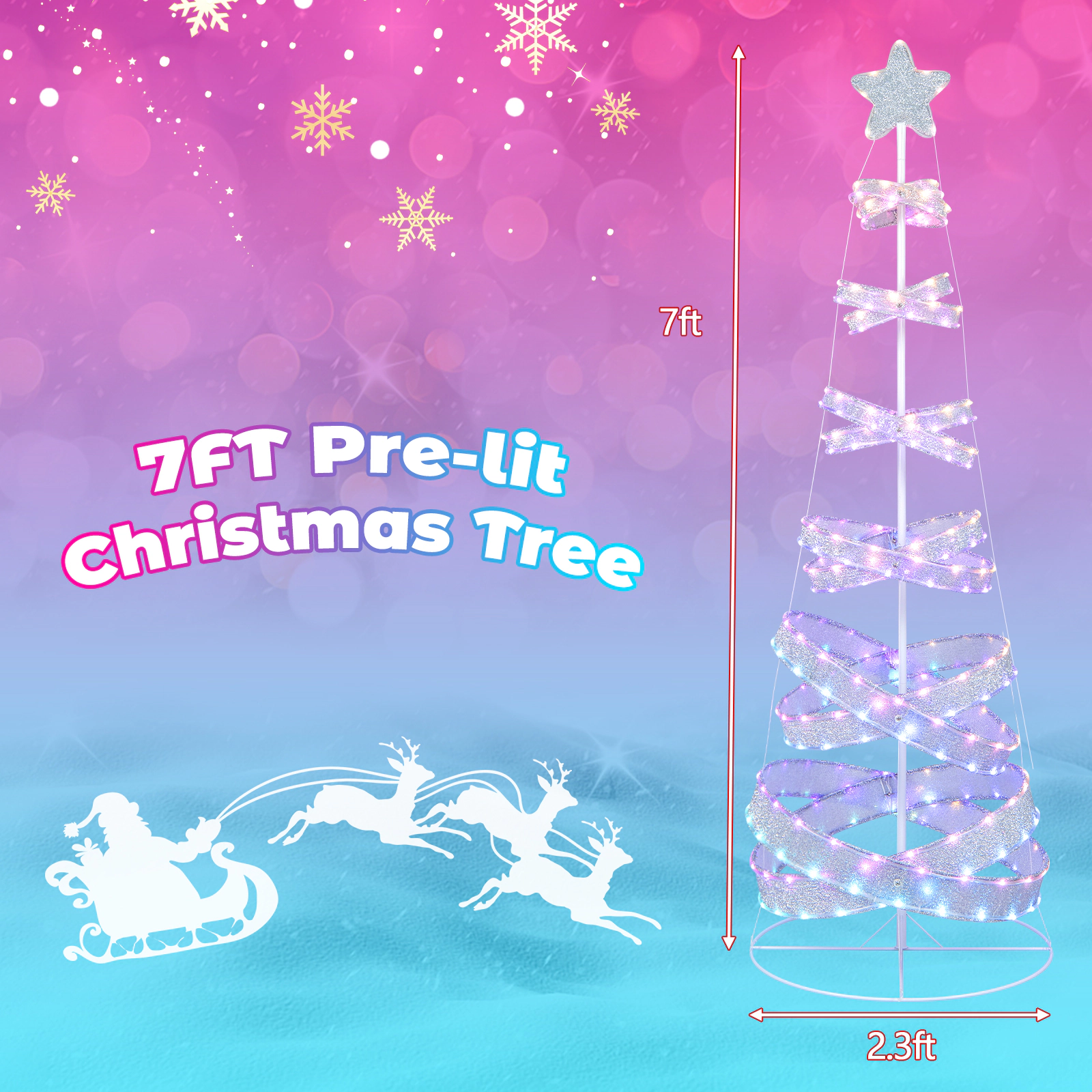 SUGIFT 7 ft Outdoor Spiral Christmas Tree with 341 Lights and 34 Lighting Modes