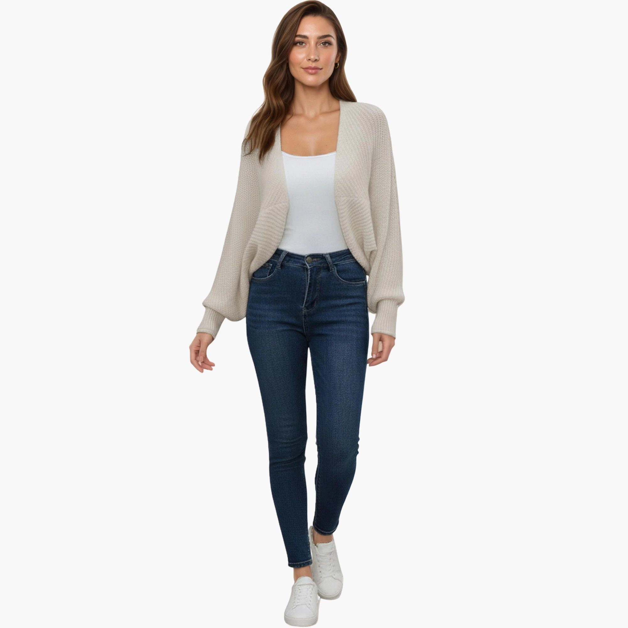 Anna-Kaci Women's Open Front Dolman Sleeve Knit Cardigan with Soft Textured Cozy Rib Design and Draped Silhouette