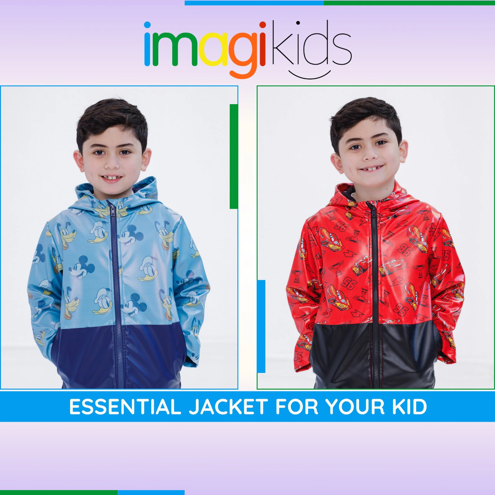 Disney Boys' Hooded Zip-Up Rain Jacket