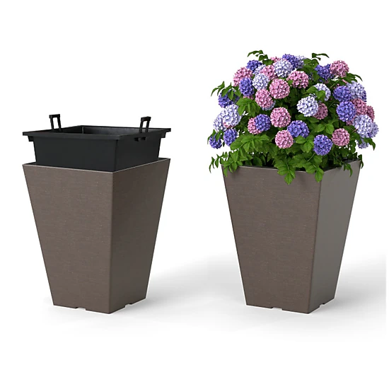 SUGIFT Set of 2 Brown Square Tapered Planters with Removable Inner Bucket 10-in W 10-in D 14-in H