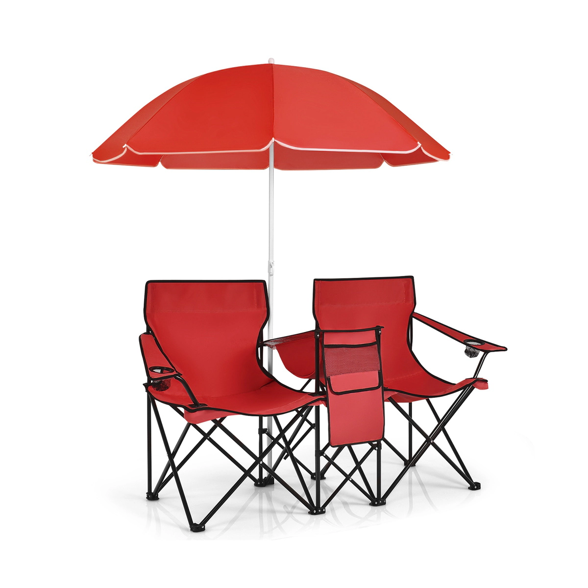 SUGIFT Red Double Folding Picnic Chair with Removable Umbrella and Cooler Bag 63-in W 22-in D 270-lb Per Seat
