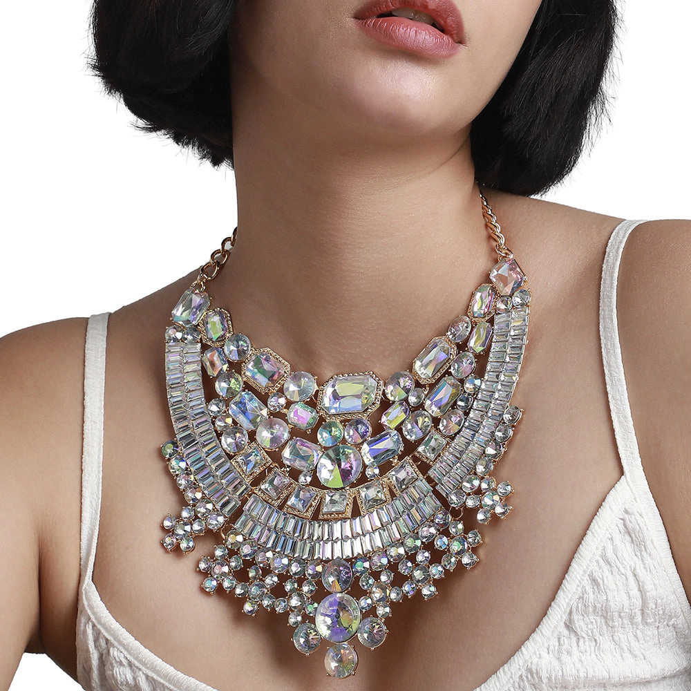 SOHI Women's Crystal Silver Maxi Crystal Necklace