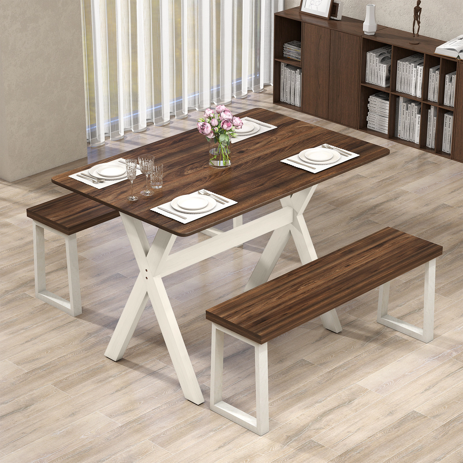 LJG Modern Dining Table Wooden Kitchen Table with x-Shaped Frame