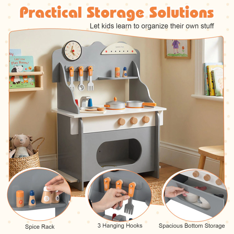 Hivvago Wooden Play Kitchen for Kids Pretend Toy Set with Clock Gift Boys and Girls 3 +