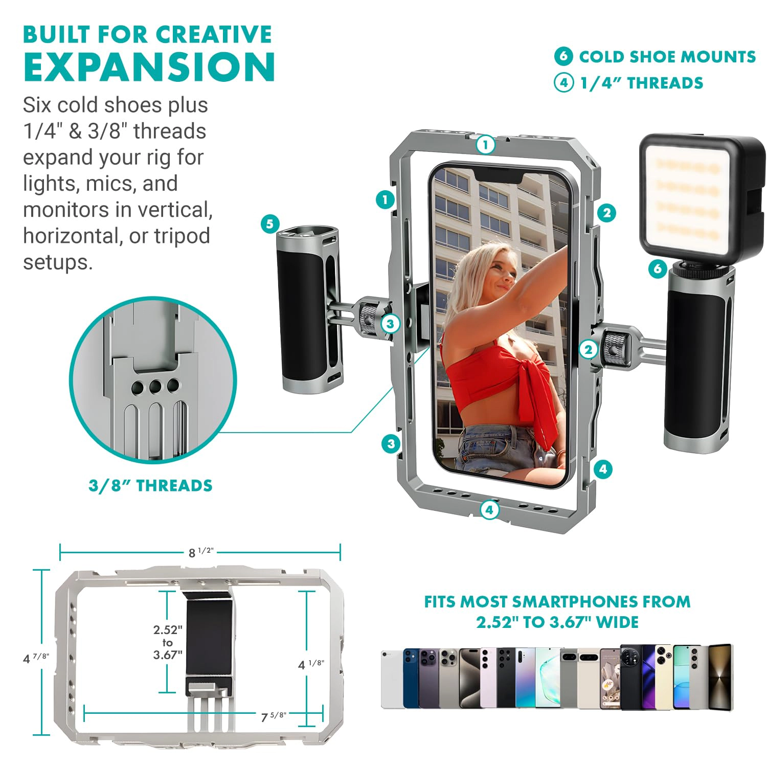 Movo iFilmer-PRO Smartphone Video Rig Kit – Stabilizer Cage with Dual Grips, Wireless Lavalier Microphones and Tripod