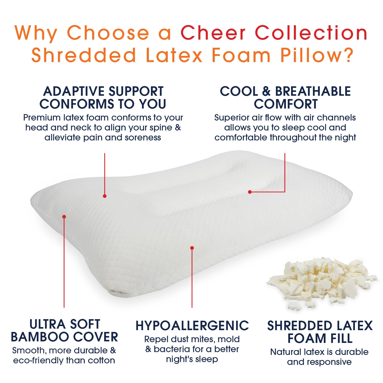 Cheer Collection Natural Bamboo Latex Adjustable Decorative Pillow