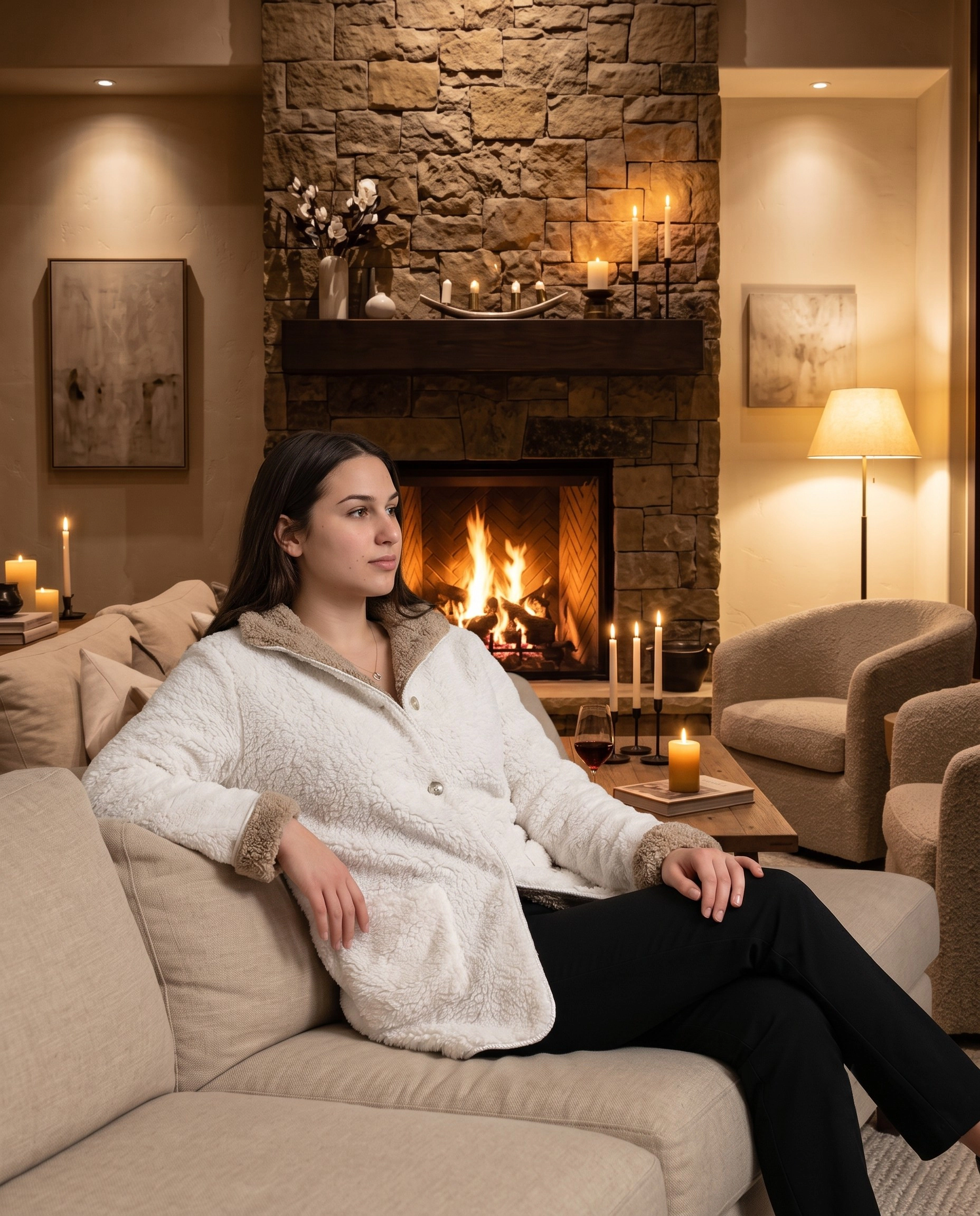 Loungees Sherpa Reversible Button Front Bed Jacket  Lounge