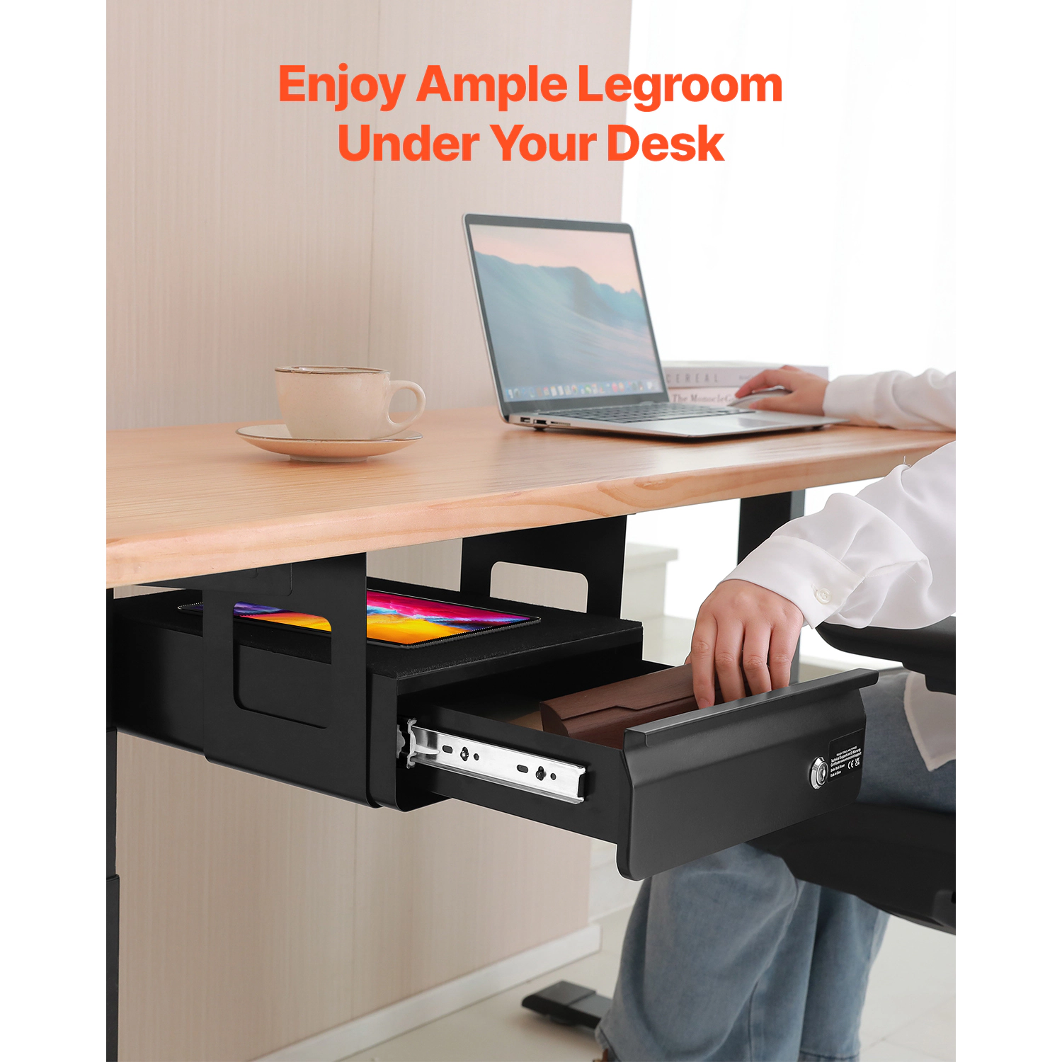 HONGGE Wide Under Desk Drawer Slide Out, Pull-out Drawer Attachment, Hidden Desktop Storage Organizer