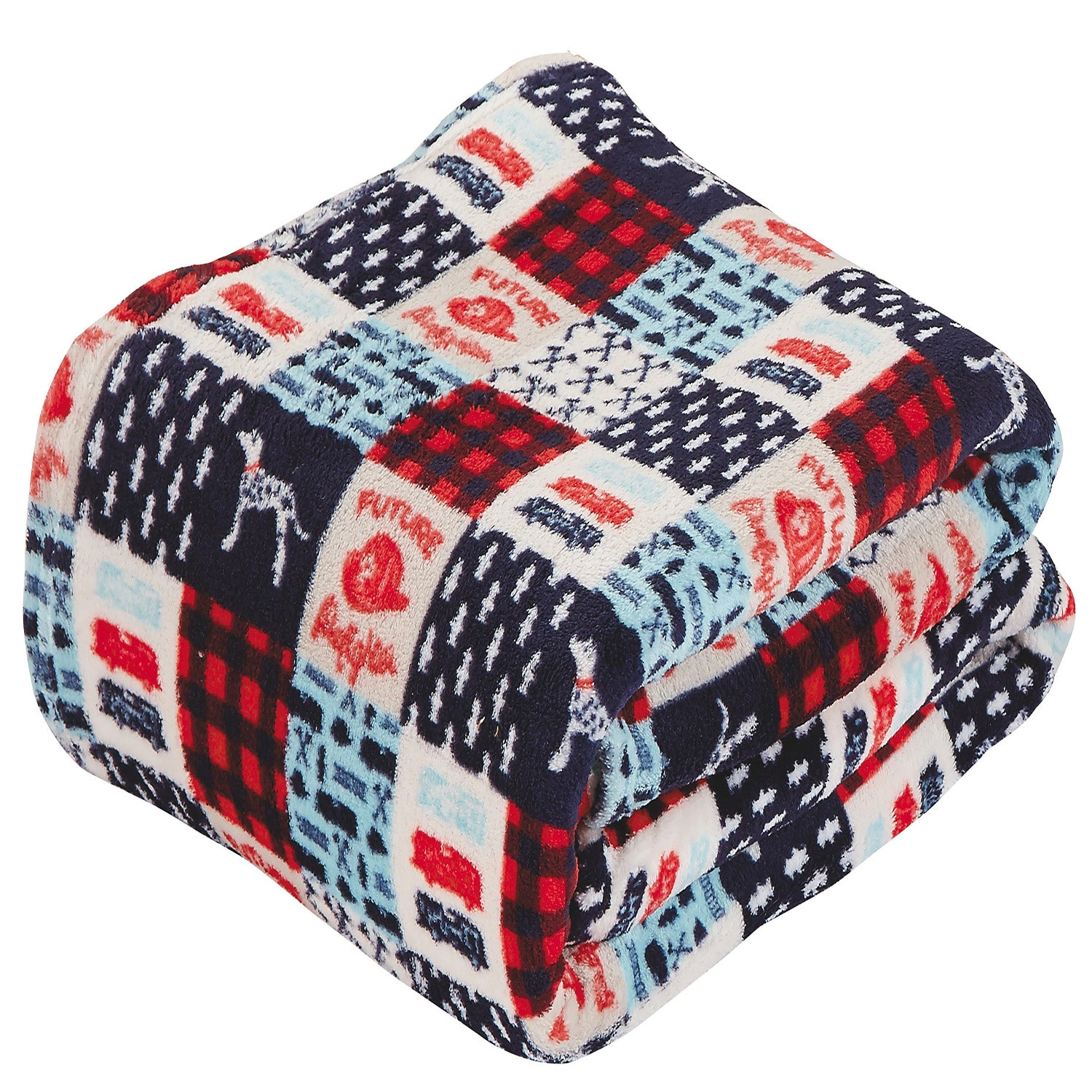 Plazatex Firefighter Patchwork Decorative Machine Washable Throw 50" x 60" Red, White & Blue