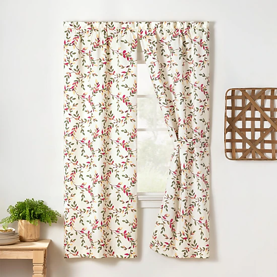 Ellis Vintage Stylish Medium Scale Printed Vine Pattern 1.5" Rod Pocket Tailored Pair for Windows and Ties 56"x84" Pecan
