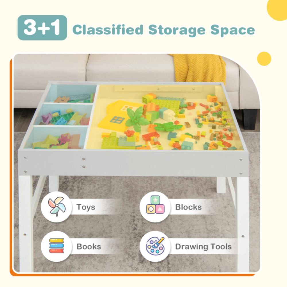Hivvago 3 In 1 Wooden Kids Table With Storage And Double-Sided Tabletop-White