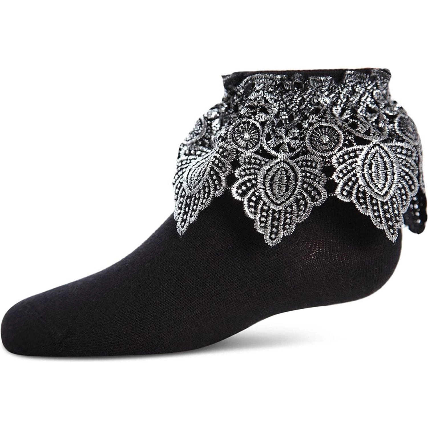 Memoi Metallic Leaf Girls Cotton Blend Anklet Socks