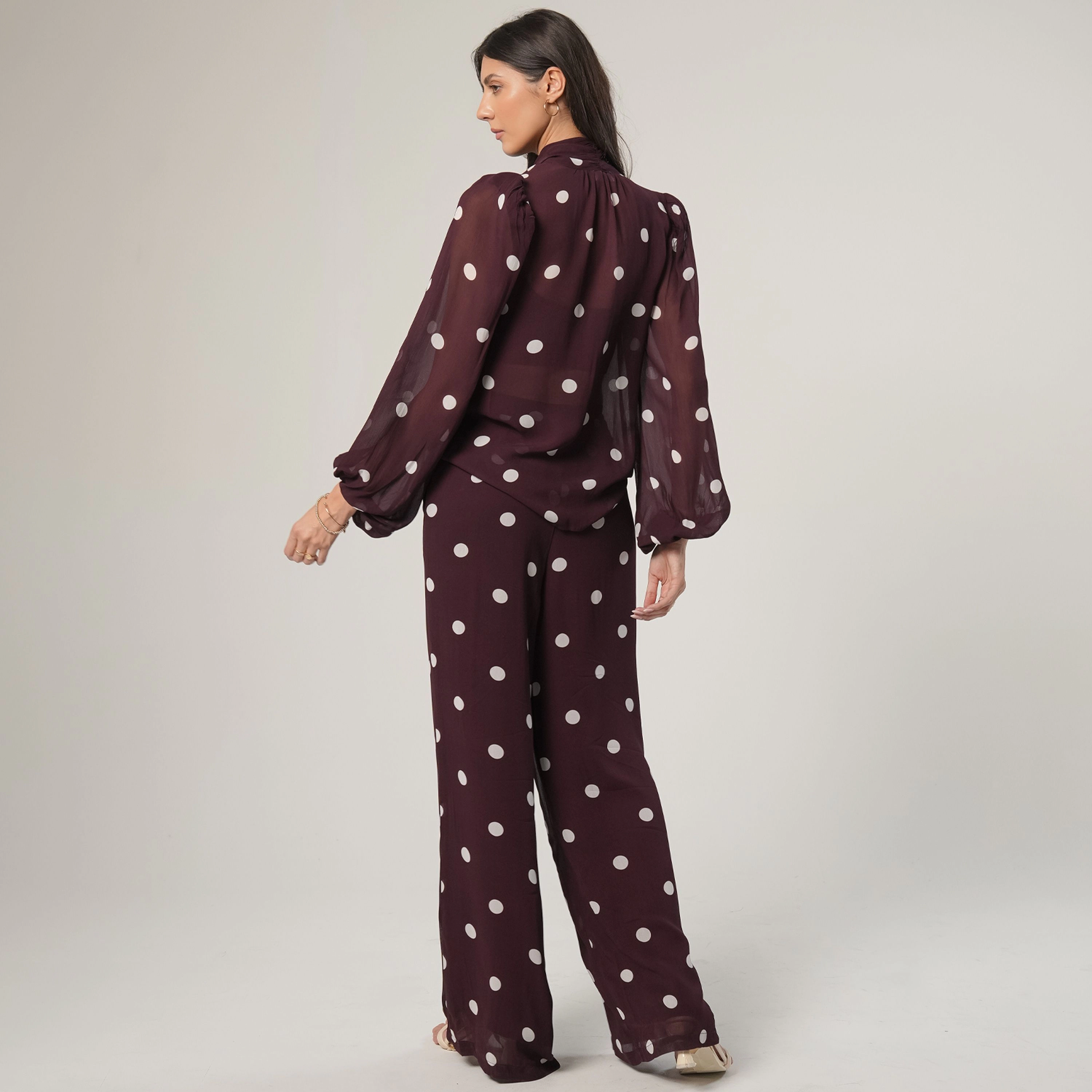 Rose & Nancy Women's Saphi Burgundy Polka Dot Print Bow Blouse