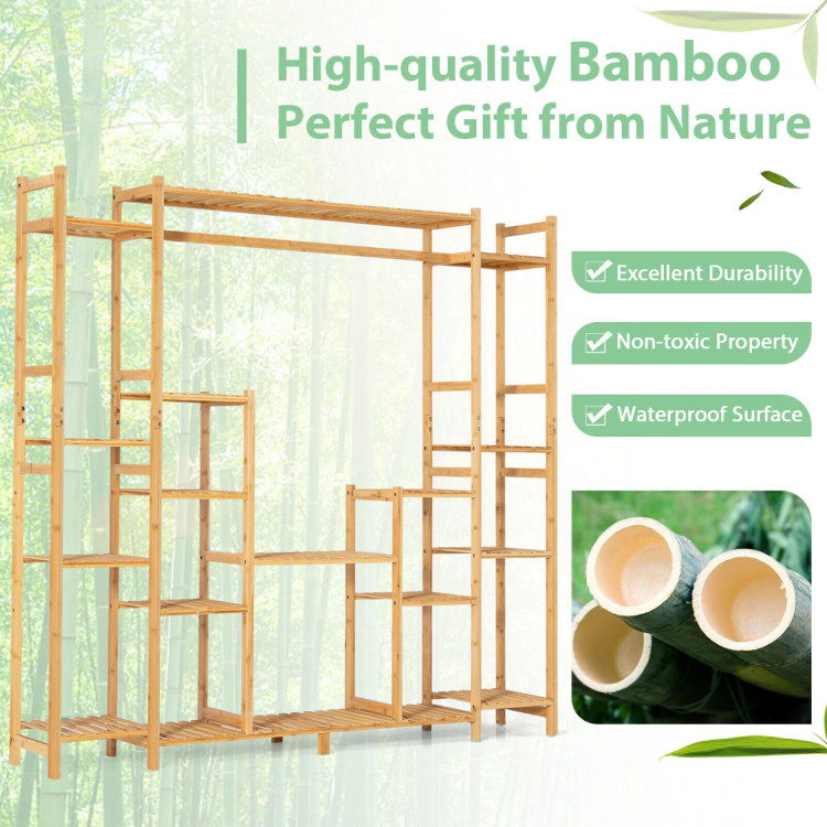 Hivvago 9-Tier Bamboo Plant Stand with Hanging Rack