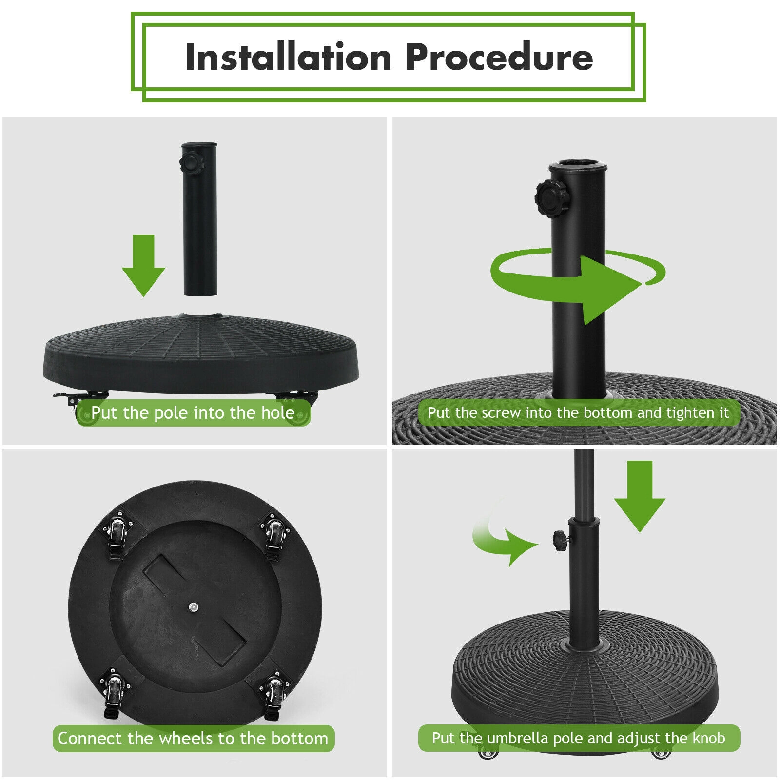 SUGIFT 50-lb Black Resin Patio Umbrella Base with Lockable Wheels