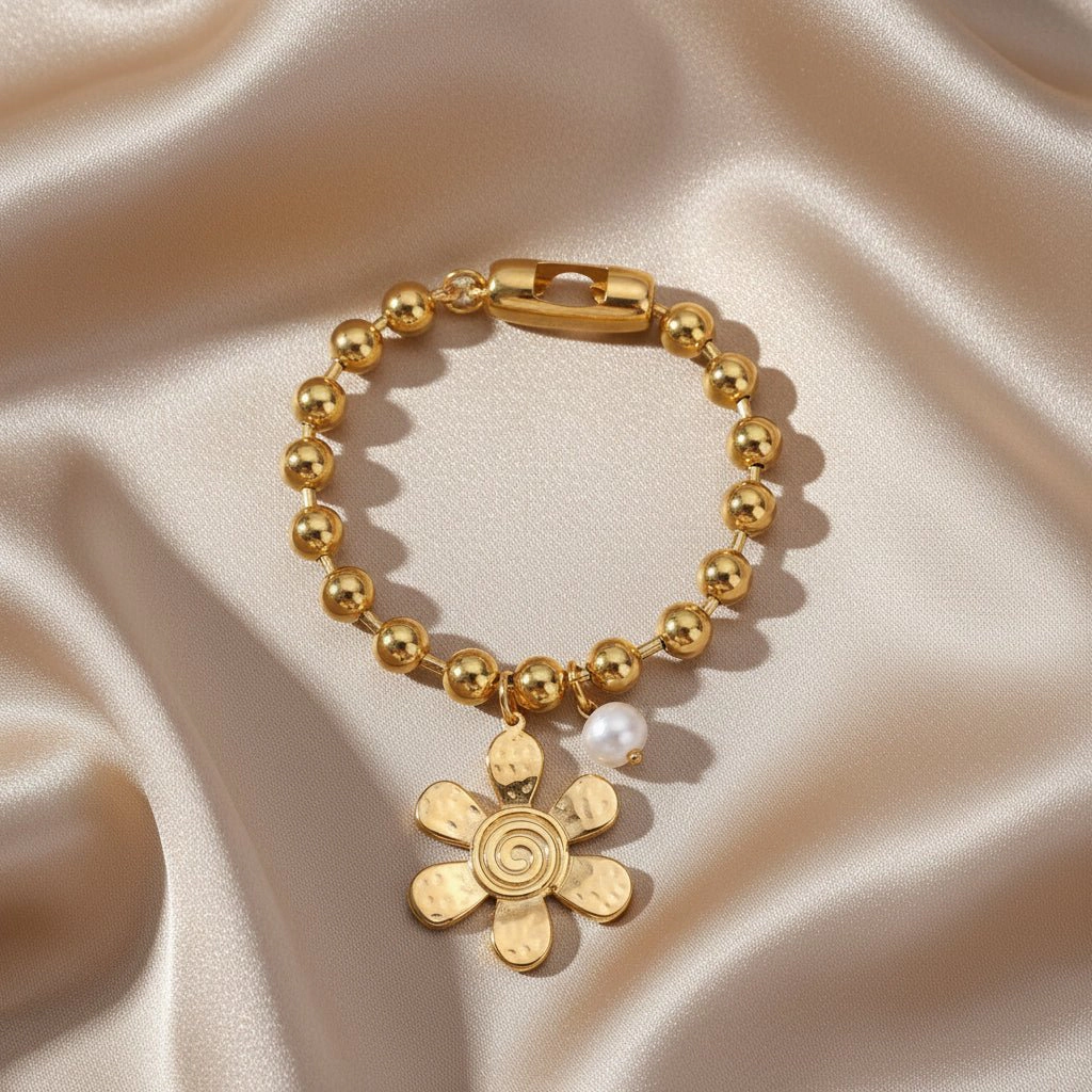 DressAtR Women's Flower Gold Plated Chain Bracelet
