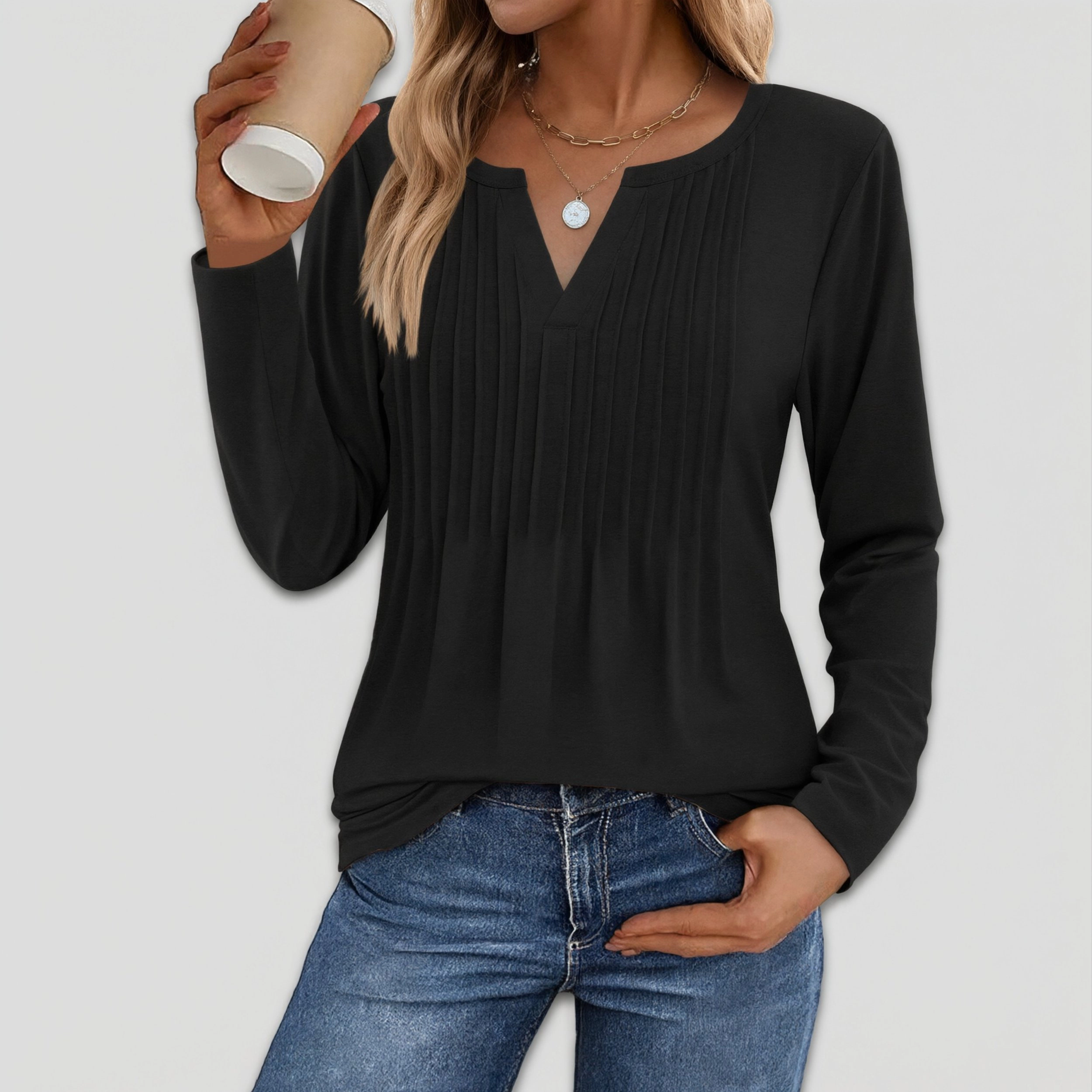 Zeagoo Women's V-Neck Long Length Blouse