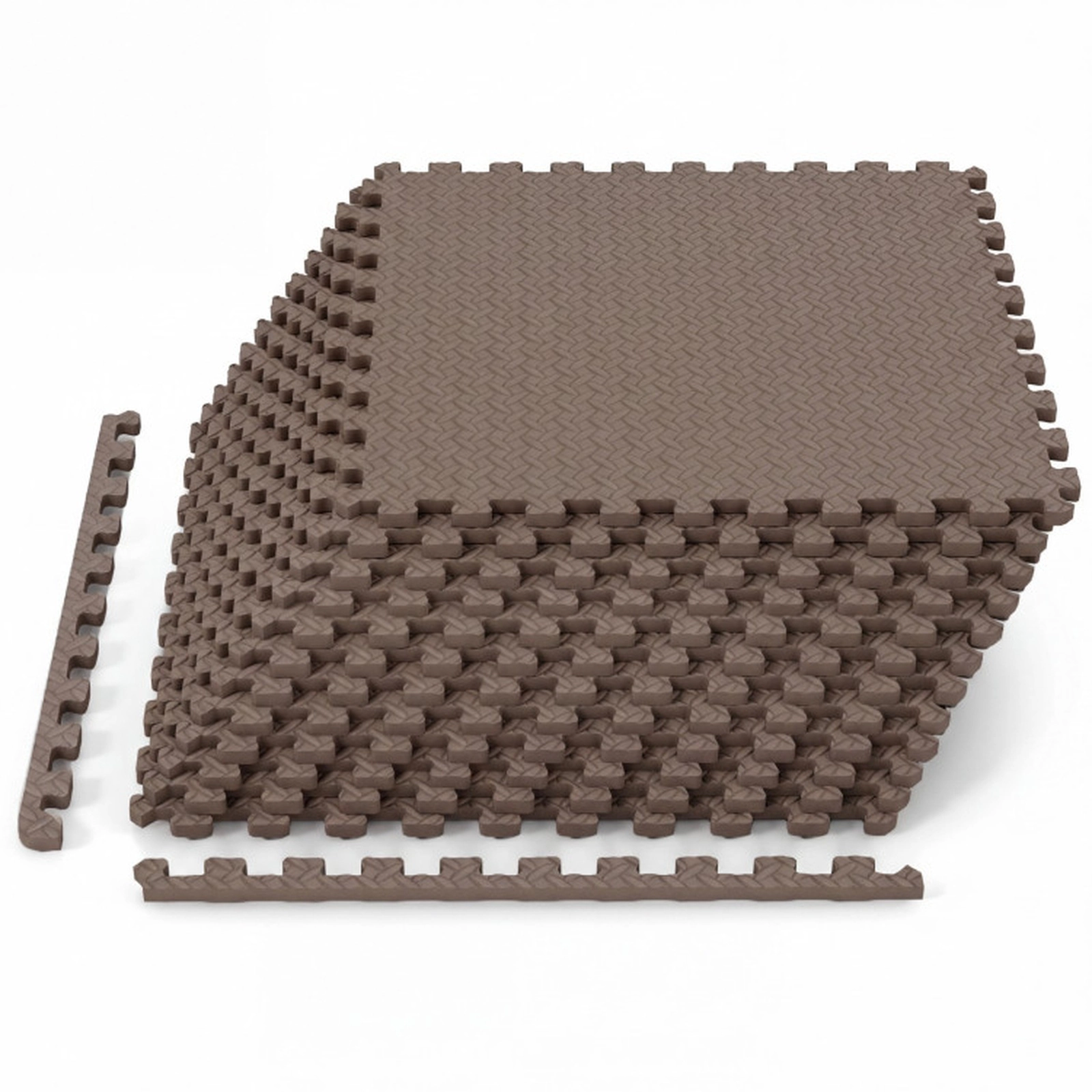 SUGIFT Brown 12 Tile Puzzle Exercise Floor Mats with Leaf Texture Surface 25-in W 25-in D 0.5-in H 52 Sq Ft