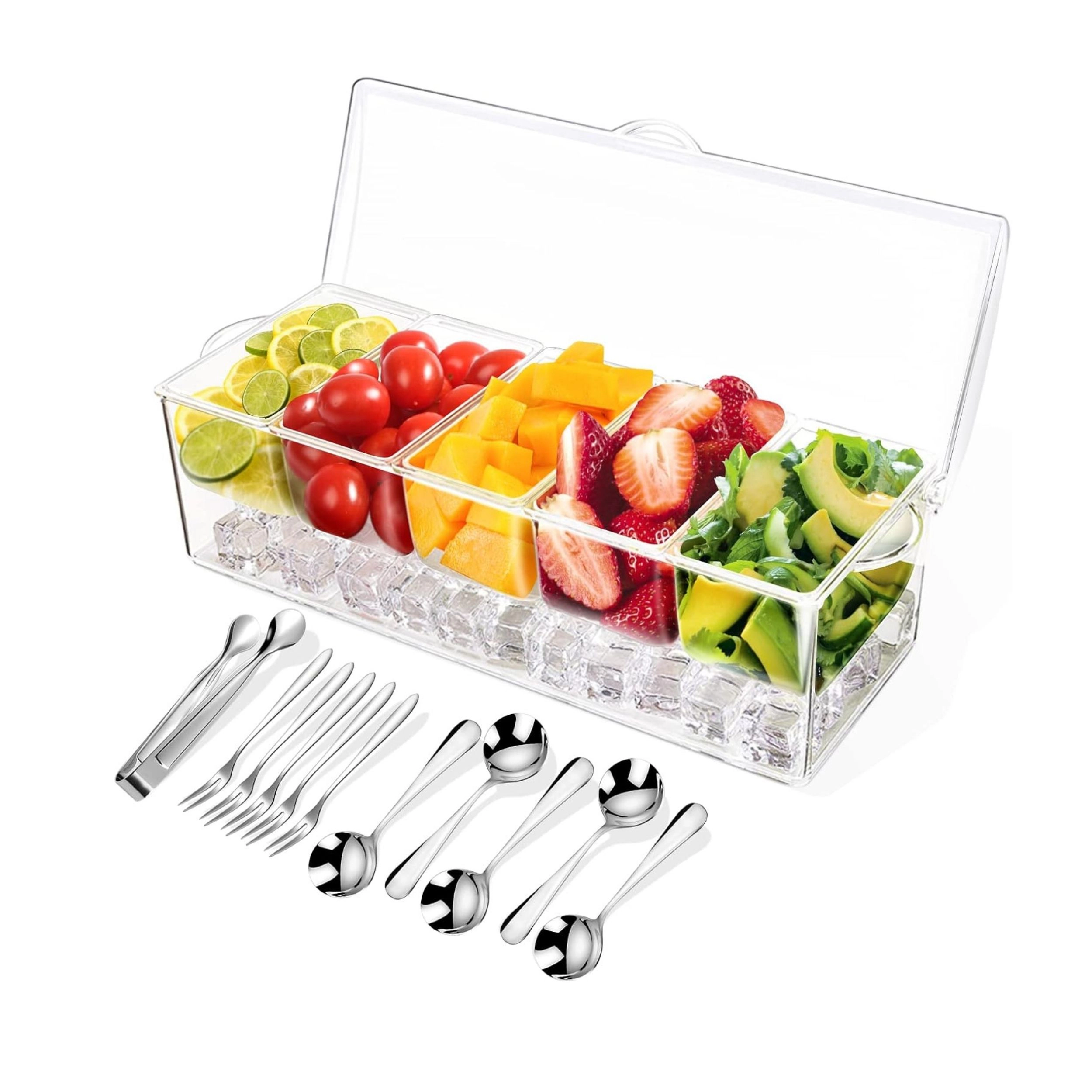 Stock Preferred Chilled Condiment Serving Tray with Stainless Steel Utensils