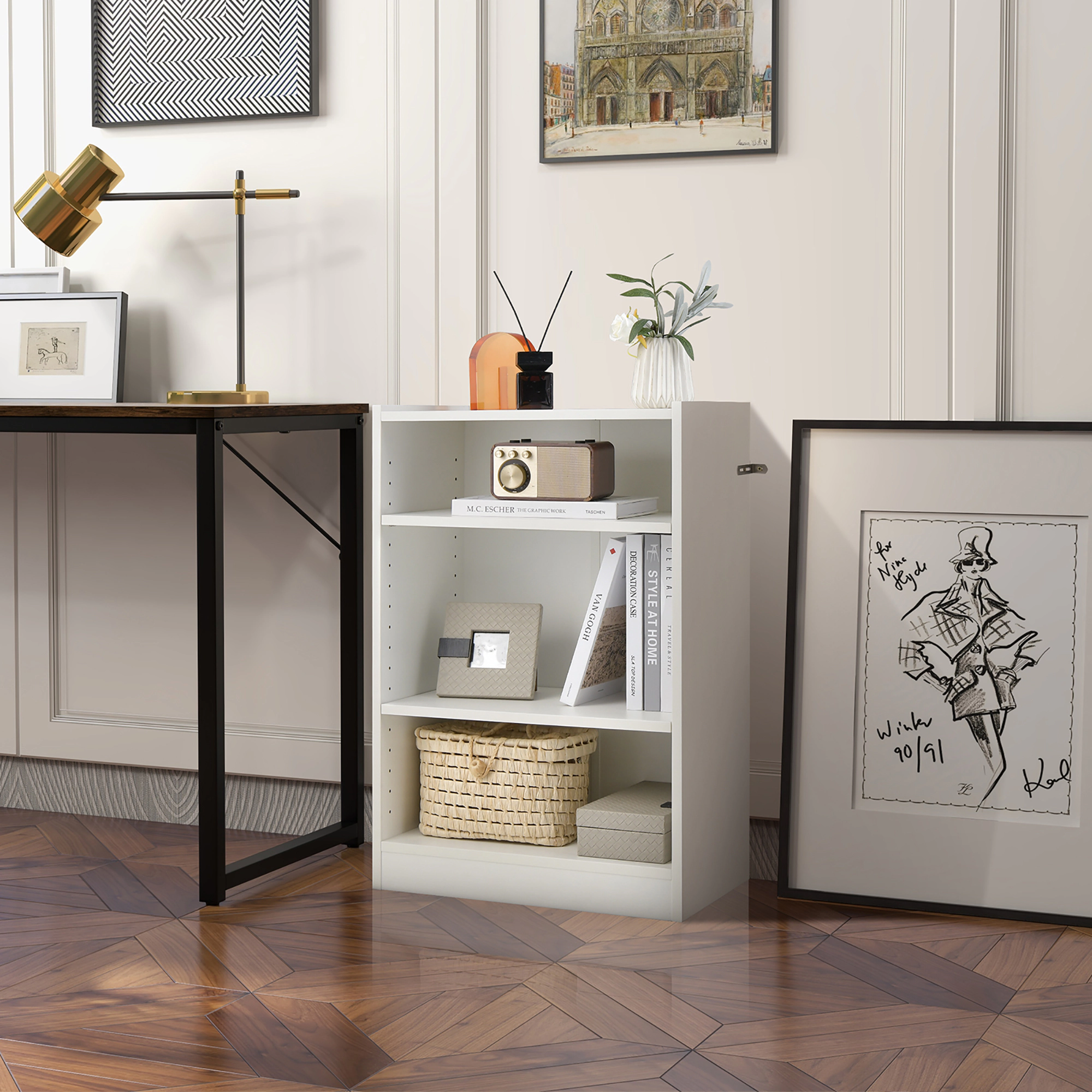Costway 3-Tier Bookcase Open Multipurpose Display Rack Cabinet with Adjustable Shelves White