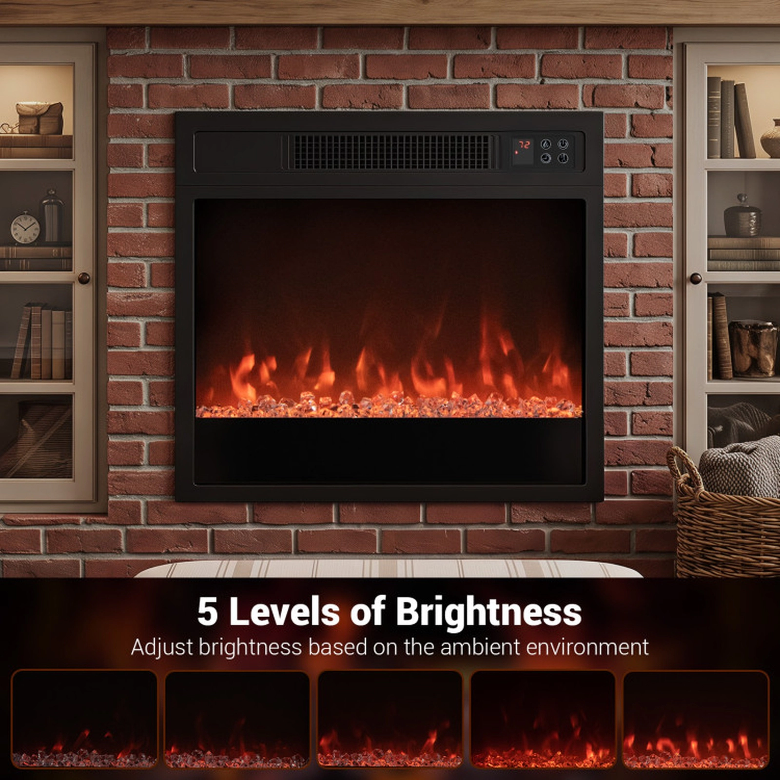 SUGIFT 18-in 9 Flame Colors Remote Control Electric Fireplace Insert 19.17-in x 5.12-in x 16.93-in 5000 BTU Black